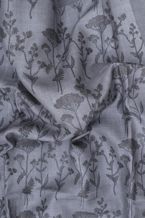 Tussar Silk Saree In Grey With Floral Design