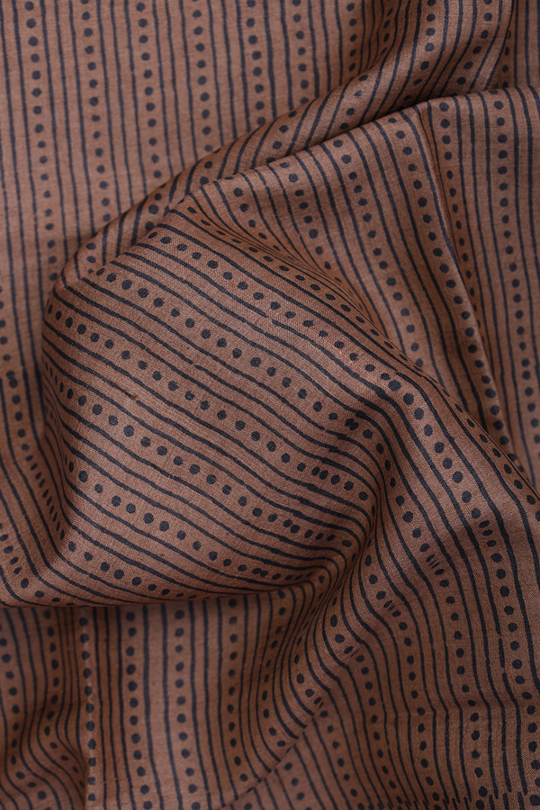 Tussar Silk Saree In Mustard Brown With Stripes Design