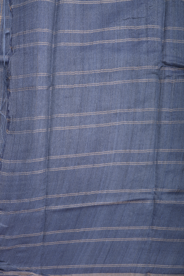 Tussar Silk Saree In Space Blue With Checks Design