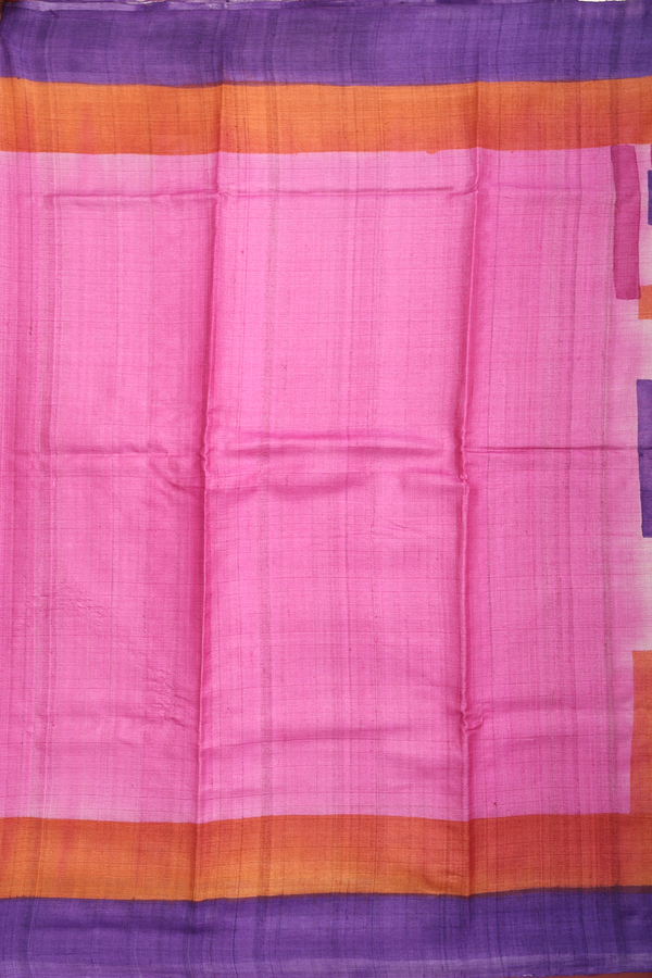 Tussar Silk Saree In Pink With Contrast Border
