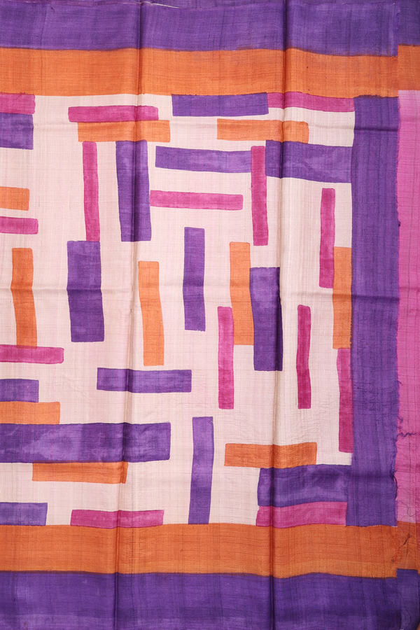 Tussar Silk Saree In Pink With Contrast Border