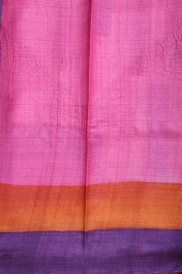 Tussar Silk Saree In Pink With Contrast Border