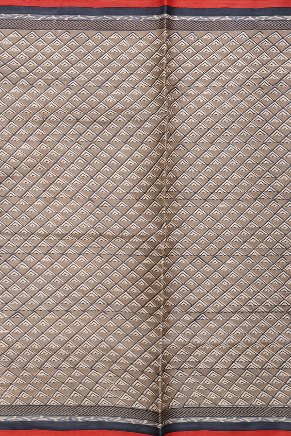 Tussar Silk Saree In Brown With Printed Design