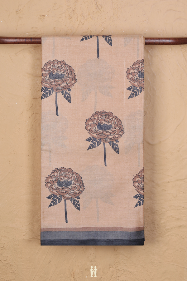 Tussar Silk Saree In Light Orange With Floral Motifs