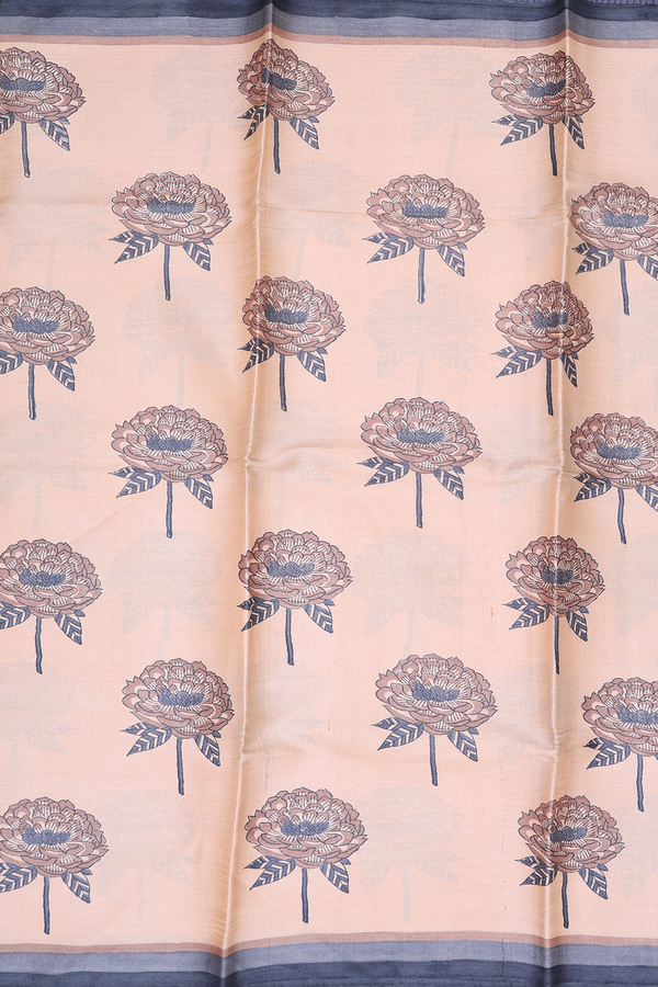 Tussar Silk Saree In Light Orange With Floral Motifs