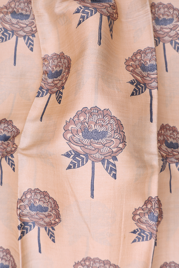 Tussar Silk Saree In Light Orange With Floral Motifs
