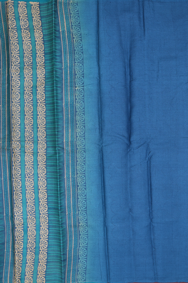 Tussar Silk Saree In Peacock Blue With Stripes Design