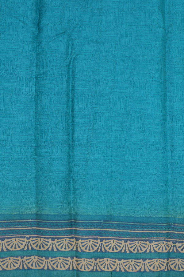 Tussar Silk Saree In Peacock Blue With Stripes Design
