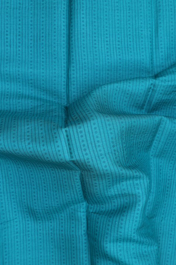 Tussar Silk Saree In Peacock Blue With Stripes Design