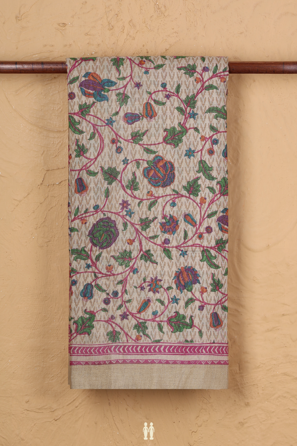 Chanderi Silk Cotton Saree Coffee Cream With Floral Design