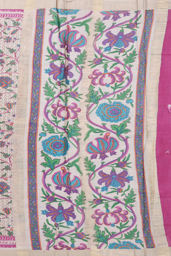Chanderi Silk Cotton Saree Coffee Cream With Floral Design