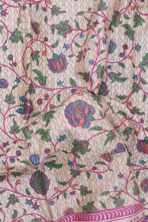 Chanderi Silk Cotton Saree Coffee Cream With Floral Design