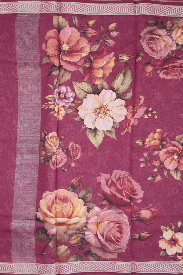 Tussar Silk Saree In Plum Purple With Floral Design