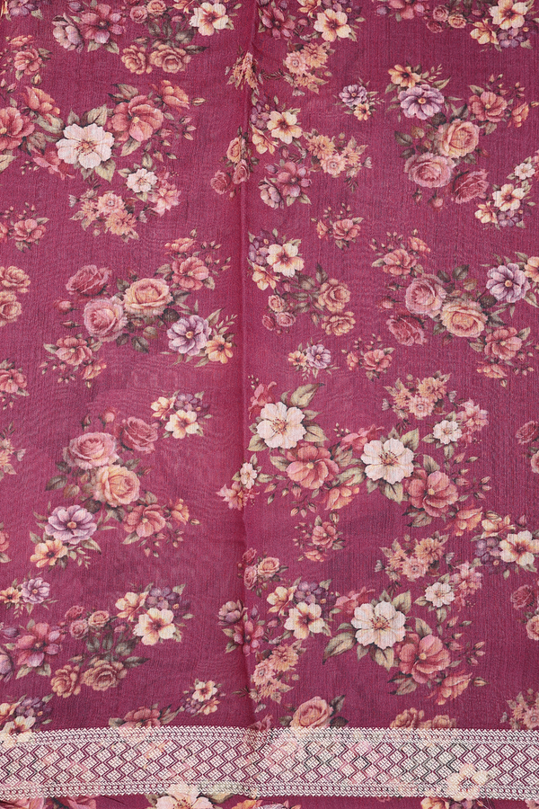 Tussar Silk Saree In Plum Purple With Floral Design