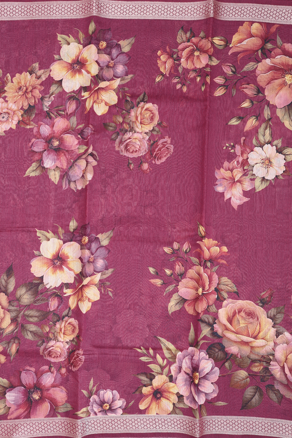 Tussar Silk Saree In Plum Purple With Floral Design