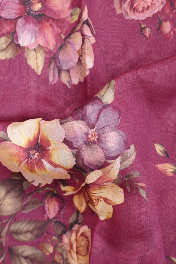 Tussar Silk Saree In Plum Purple With Floral Design