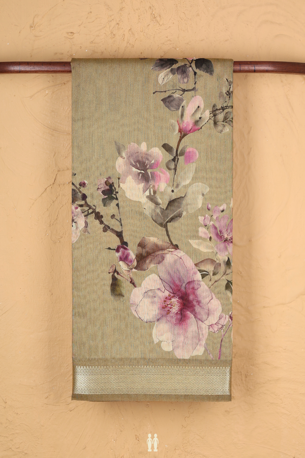 Chanderi Silk Cotton Saree In Green With Floral Design