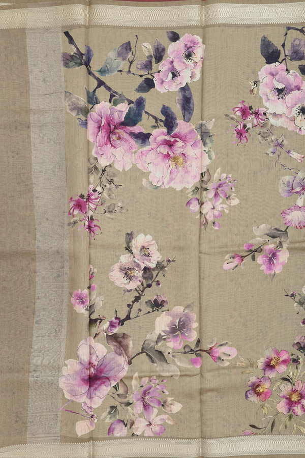 Chanderi Silk Cotton Saree In Green With Floral Design