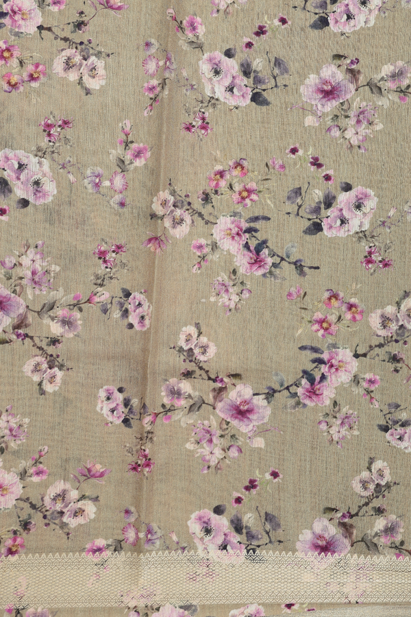 Chanderi Silk Cotton Saree In Green With Floral Design