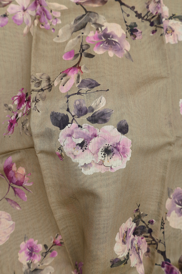 Chanderi Silk Cotton Saree In Green With Floral Design