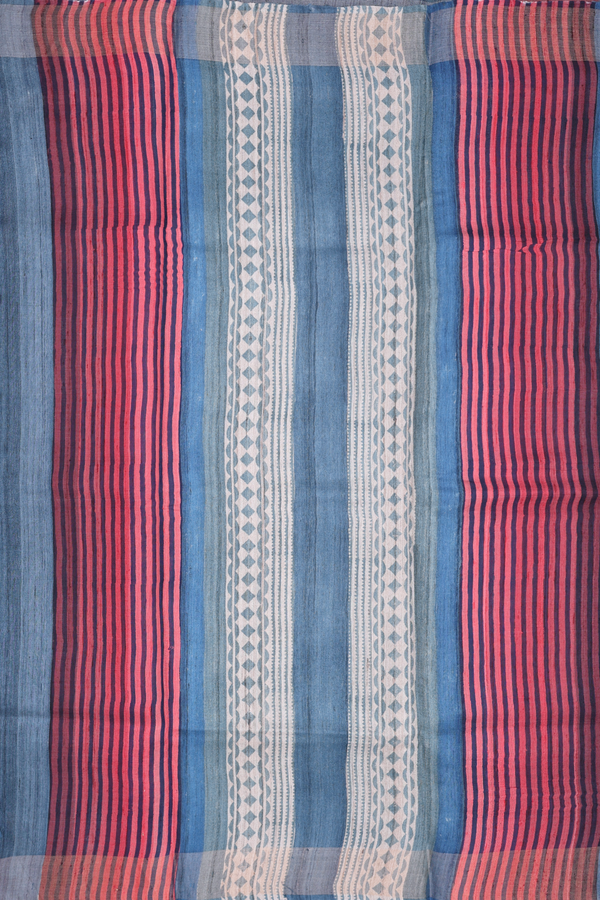 Tussar Silk Saree In Greyish Blue With Stripes Border