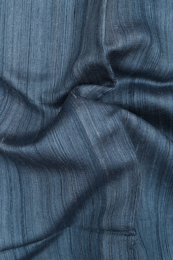 Tussar Silk Saree In Greyish Blue With Stripes Border