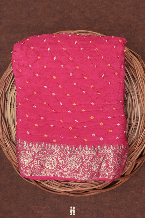 Bandhani Silk Saree In Rani Pink With Tie And Dye Design