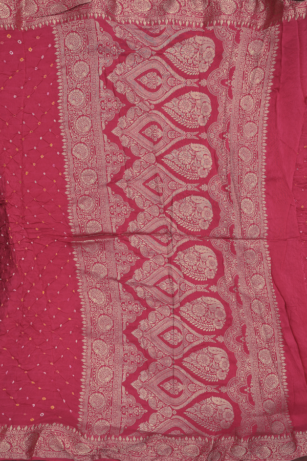Bandhani Silk Saree In Rani Pink With Tie And Dye Design