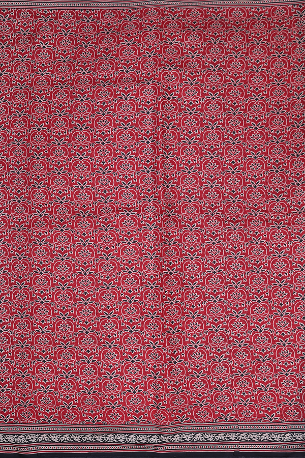 Printed Silk Saree In Crimson Red With Floral Design