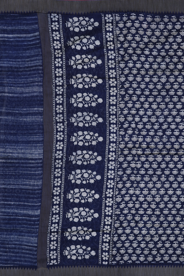 Chanderi Silk Cotton Saree In Navy Blue With Floral Buttas