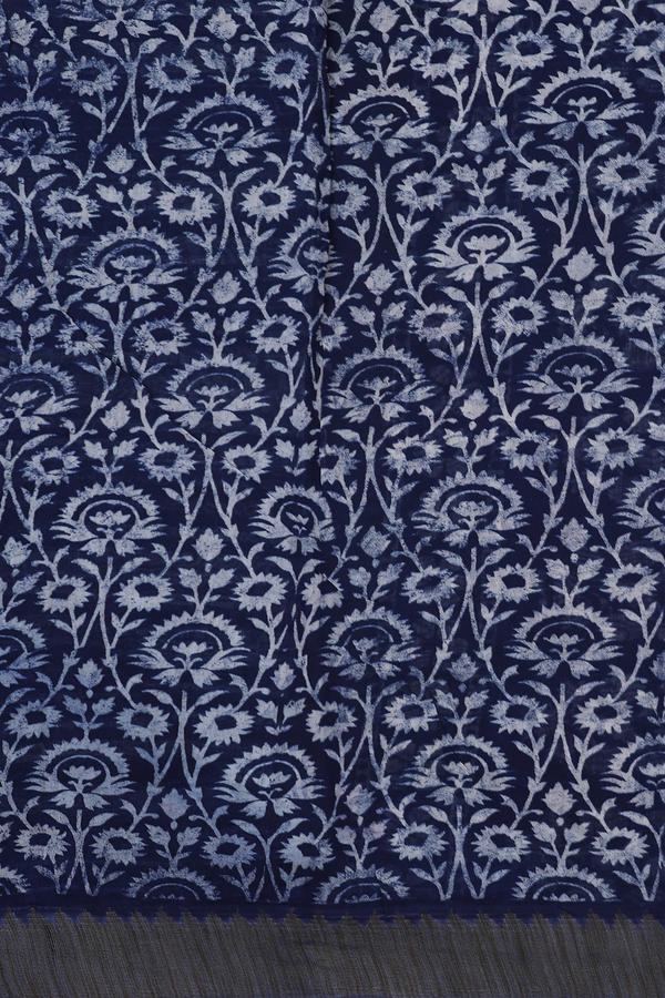 Chanderi Silk Cotton Saree In Navy Blue With Floral Buttas
