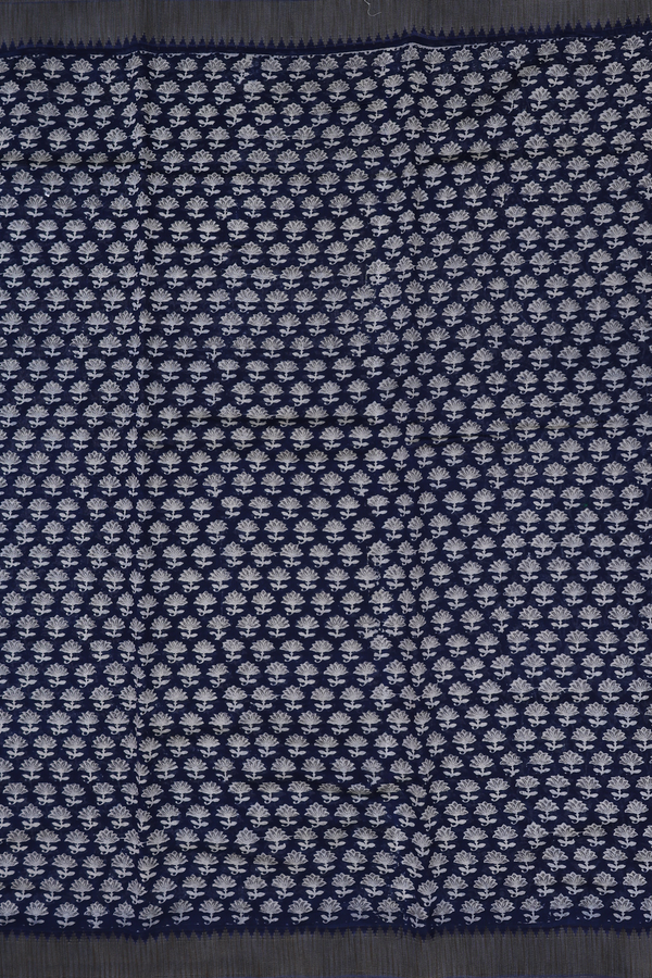 Chanderi Silk Cotton Saree In Navy Blue With Floral Buttas
