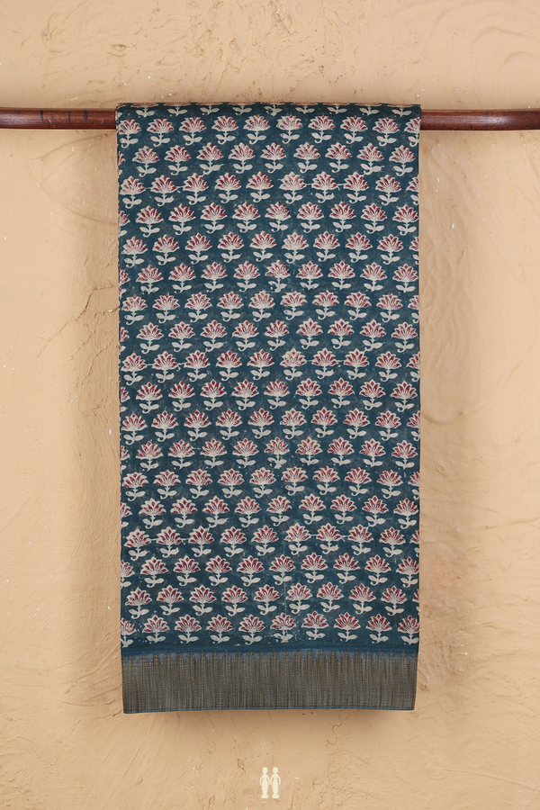 Chanderi Silk Cotton Saree In Pine Green With Floral Design