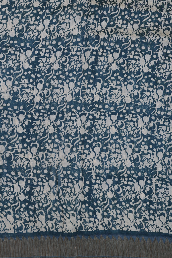Chanderi Silk Cotton Saree In Dusty Teal With Floral Design