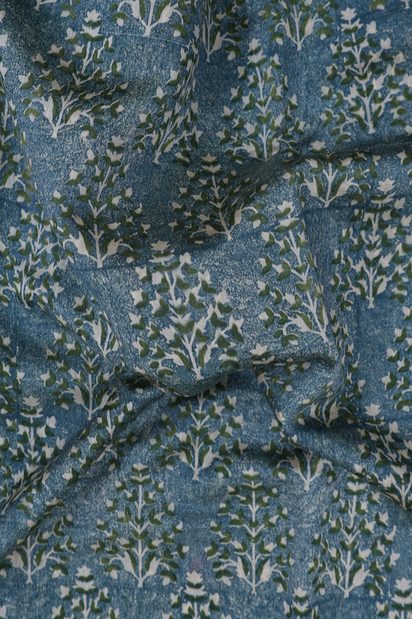 Chanderi Silk Cotton Saree In Dusty Teal With Floral Design