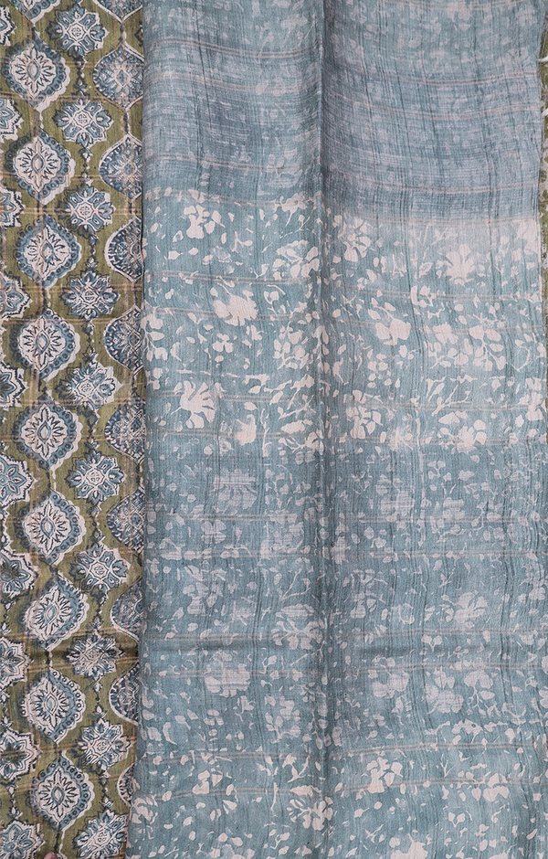 Tussar Silk Saree In Mehendi Green With Printed Design