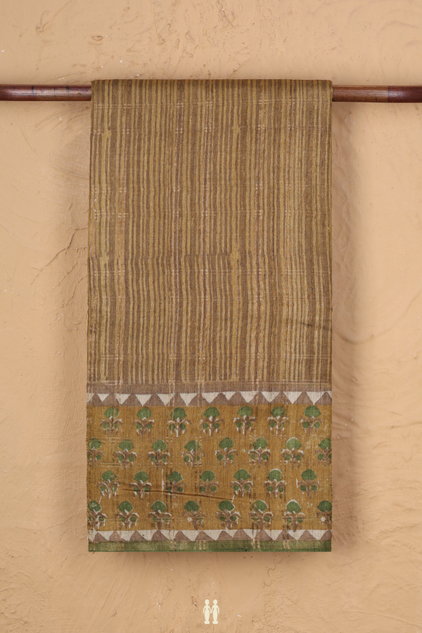 Tussar Silk Saree In Brown With Stripes Design