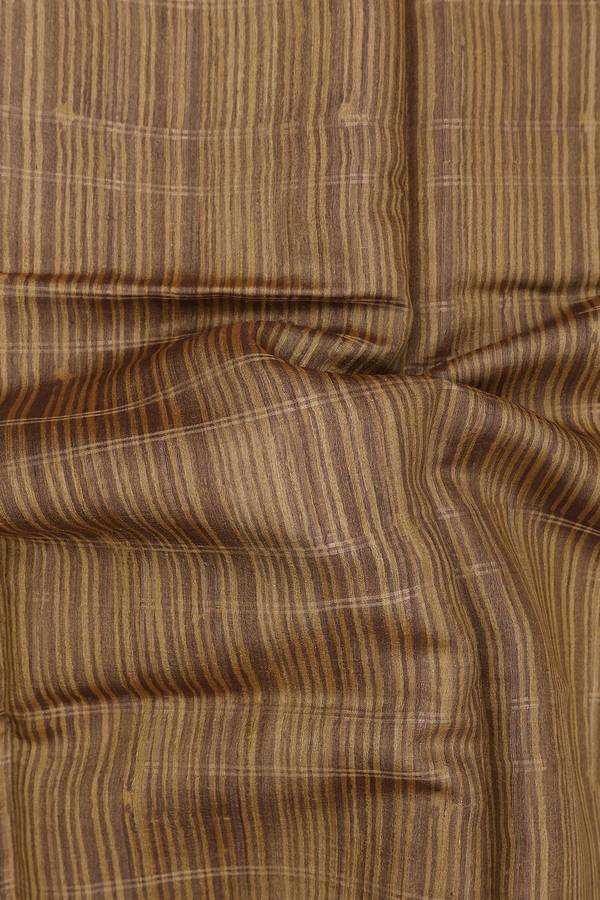 Tussar Silk Saree In Brown With Stripes Design