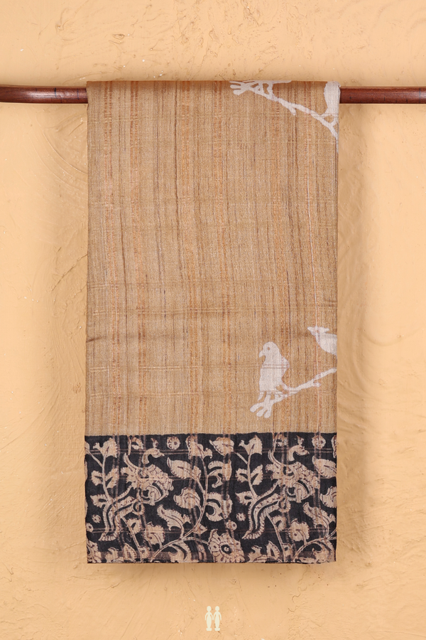 Tussar Silk Saree In Brown With Parrot Design
