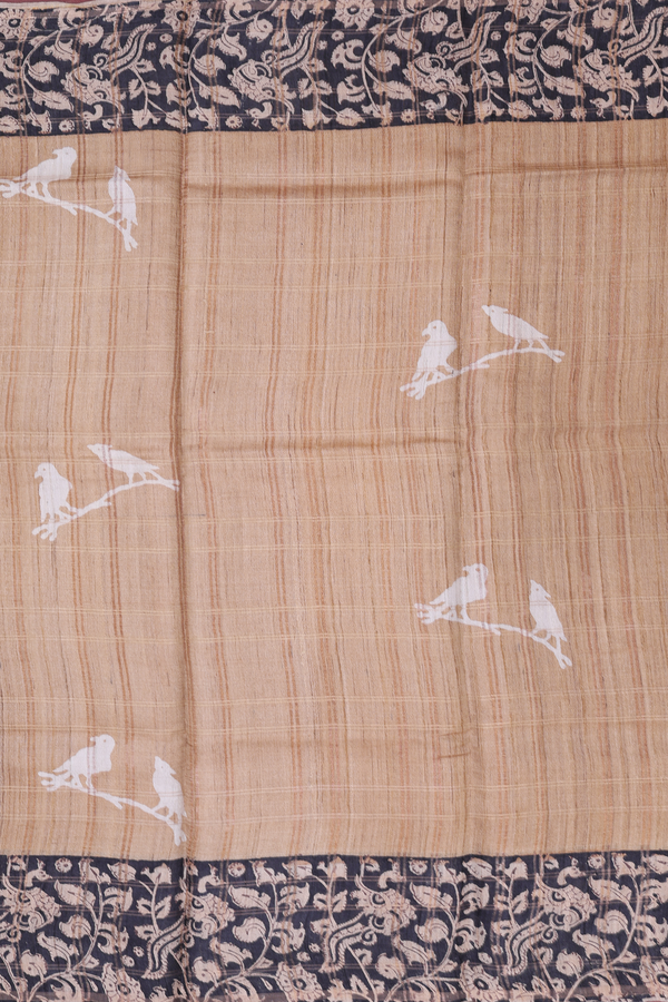 Tussar Silk Saree In Brown With Parrot Design
