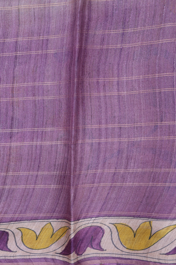 Tussar Silk Saree In Cream Color With Floral Hand Painted