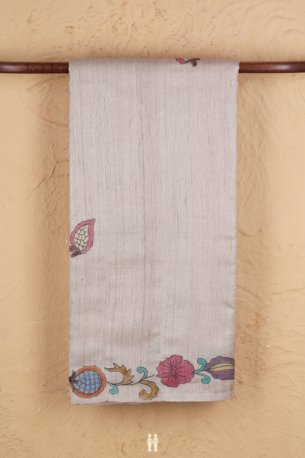Tussar Silk Saree In Brown With Hand Painted Design