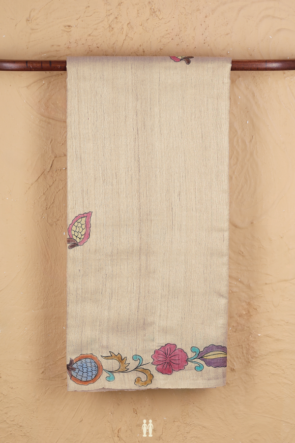 Tussar Silk Saree In Brown With Hand Painted Design