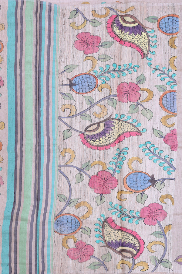 Tussar Silk Saree In Brown With Hand Painted Design