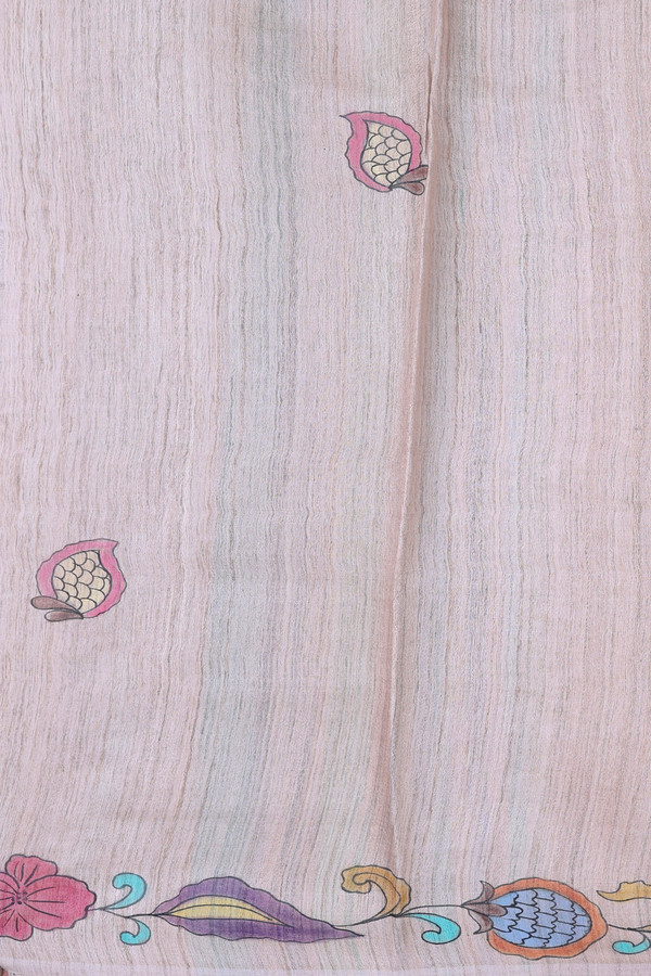 Tussar Silk Saree In Brown With Hand Painted Design