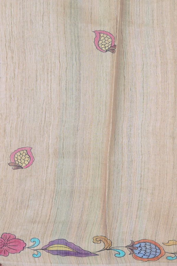 Tussar Silk Saree In Brown With Hand Painted Design