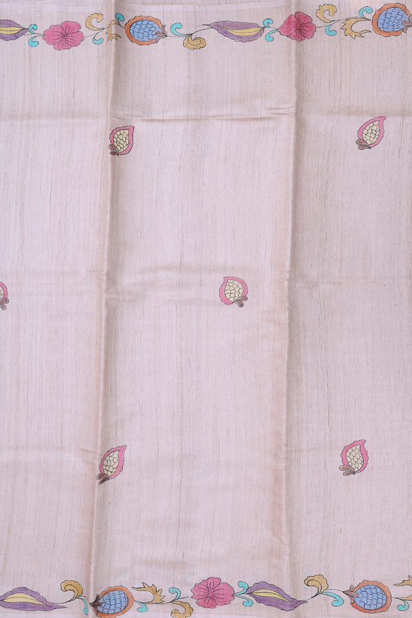 Tussar Silk Saree In Brown With Hand Painted Design