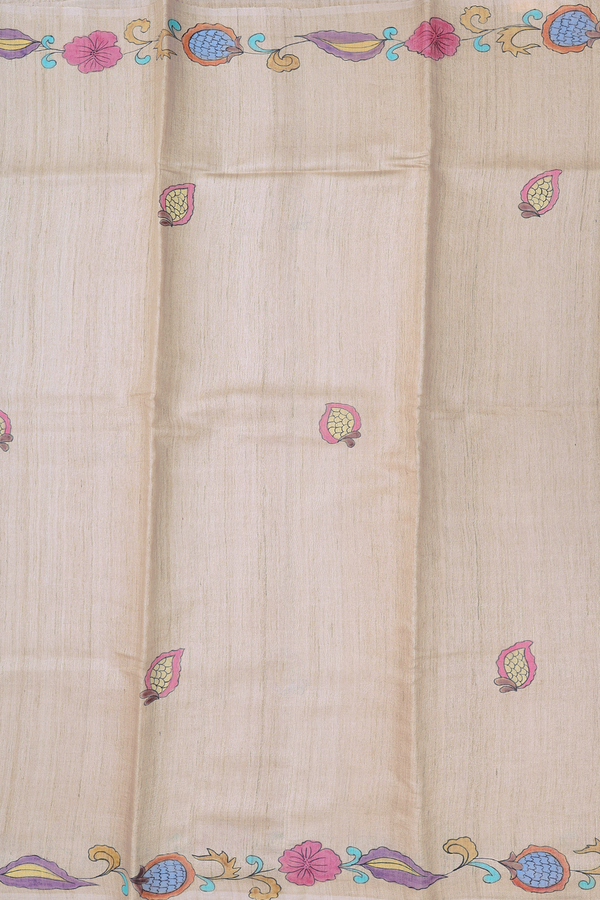 Tussar Silk Saree In Brown With Hand Painted Design