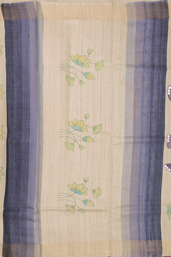 Tussar Silk Saree In Cream Color With Hand Painted Design