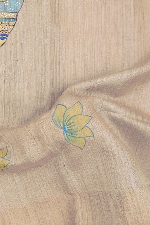 Tussar Silk Saree In Cream Color With Hand Painted Design
